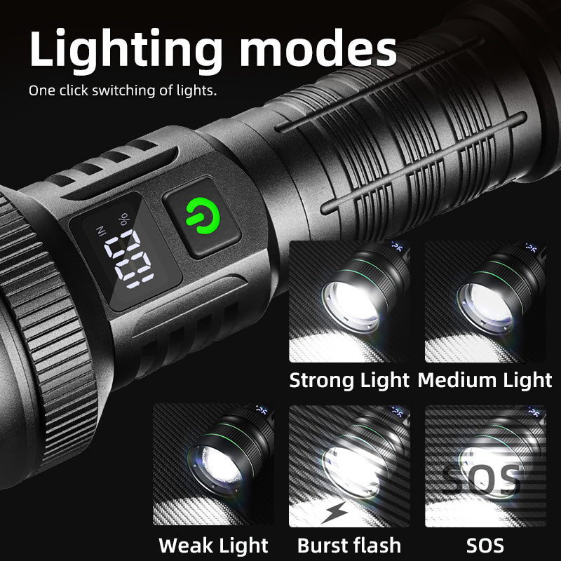Extremt kraftfull 10 000 lumen ficklampa
